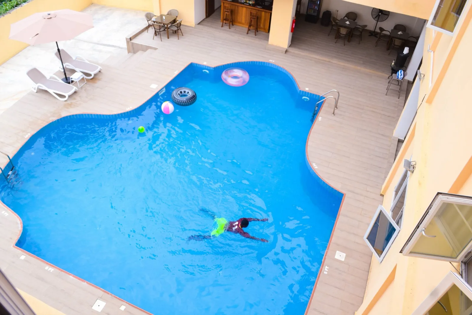 The outdoor pool from above